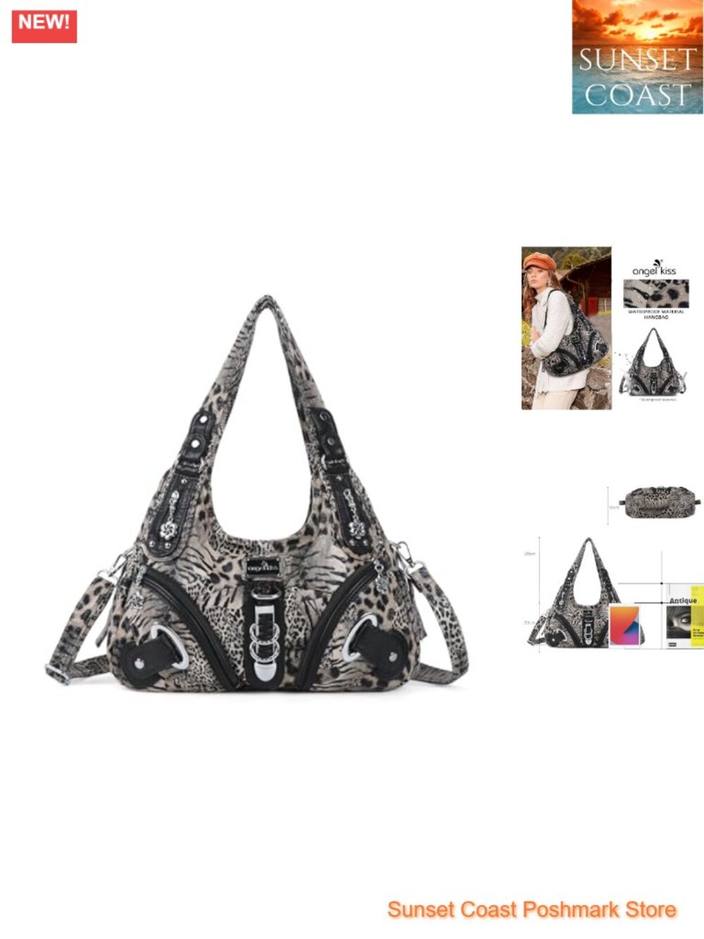 Angel Kiss Hobo Shoulder Bag Washed PU Leather Convertible Multi Carry Large